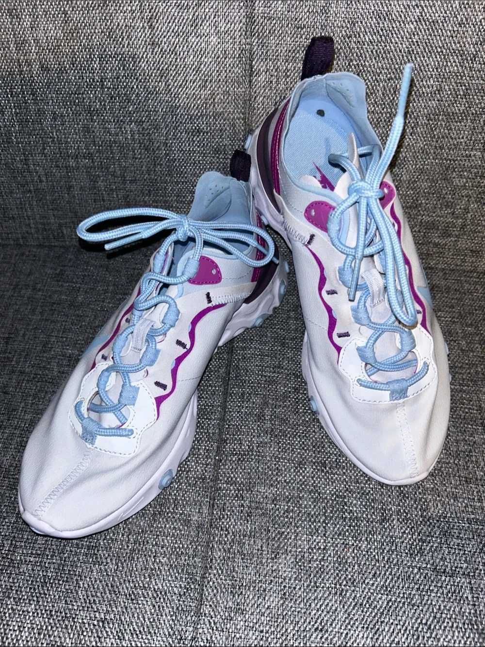 Nike React Element 55 - White Sneakers with Light Blue and Magenta Accents